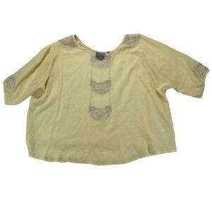 Vanessa Virginia Anthropologie Yellow Silk Crochet Lace Boho Blouse Top Medium